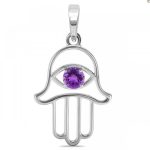 Amethyst Hamsa 925 Sterling Silver Pendant (RS18-183)