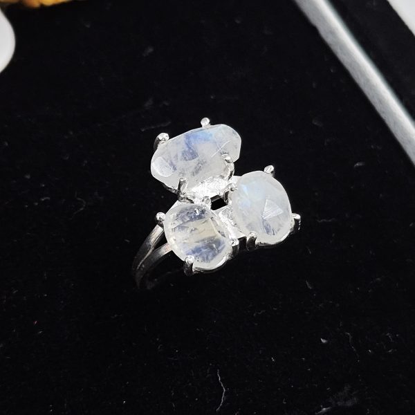 Triple Rose Cut Moonstone 925 Silver Ring (RS51-87) - Image 2