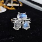 Triple Rose Cut Moonstone 925 Silver Ring (RS51-87)
