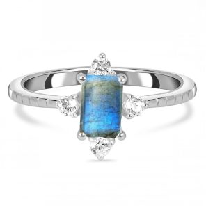 Labradorite & White Topaz 925 Sterling Silver Ring (RS73-5)