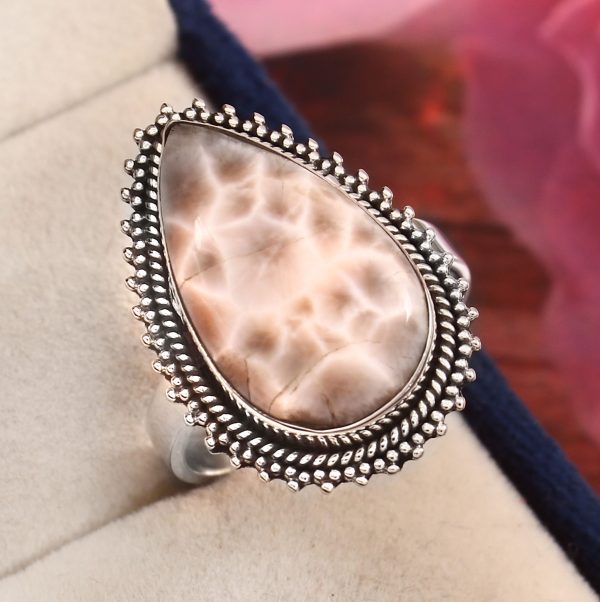 Natrolite (Pink Larimar) Size US 10 Sterling Silver 925 Ring (RS52-207)