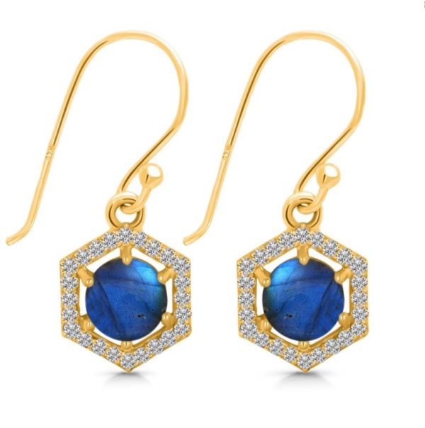 Labradorite & White Topaz Sterling Silver Stud Earring (RS14-150) - Image 2