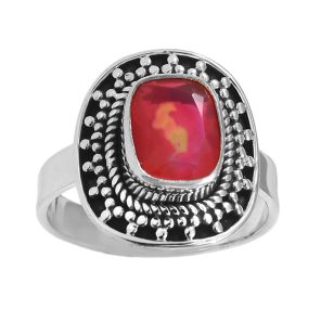 Hot Pink Fire Opal Ring Size US 8 925 Sterling Silver (REXT49-77)