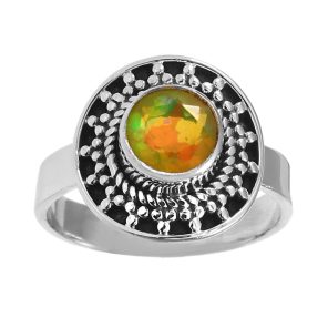 Yellow Opal Ring Size US 8 925 Sterling Silver (REXT49-81)