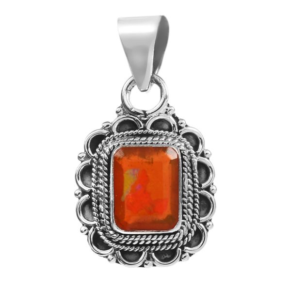 Orange Fire Opal 1" 925 Silver Pendant (REXT49-139)