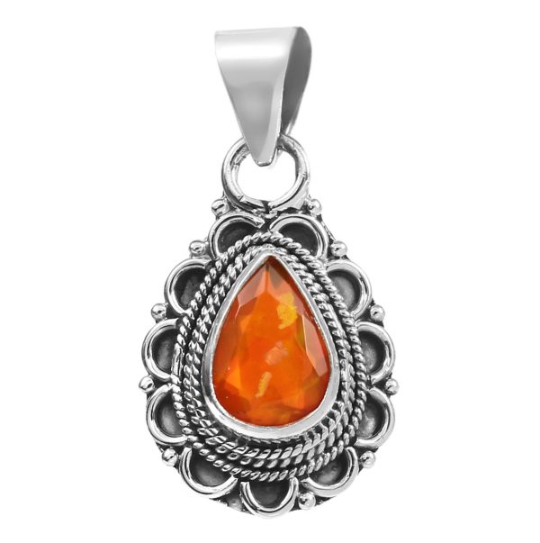 Orange Fire Opal 1" 925 Silver Pendant (REXT49-140)