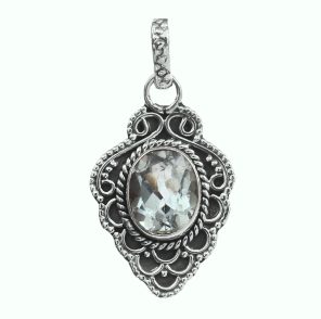 Blue Topaz 1.25" Sterling Silver Pendant (RS59-212)