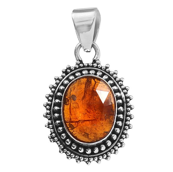 Rose Cut Orange Kyanite 1.2" 925 Sterling Silver Pendant (RS59-173)
