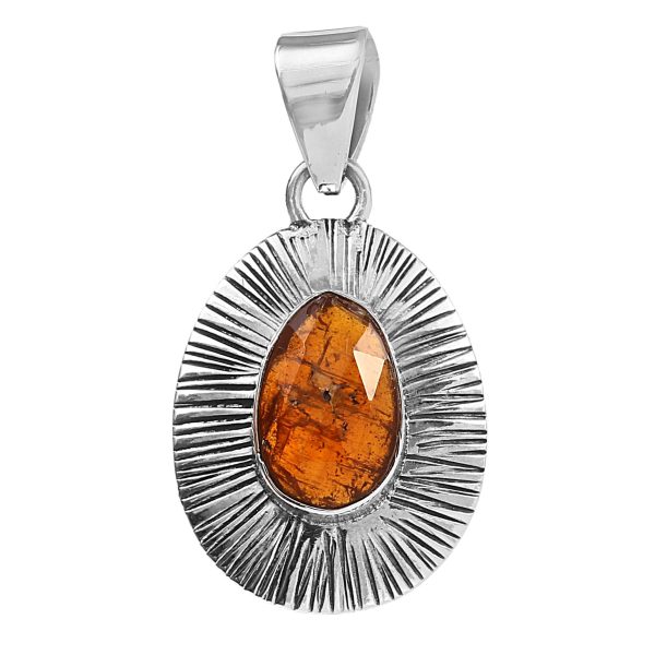 Rose Cut Orange Kyanite 1.25" 925 Sterling Silver Pendant (RS59-176)
