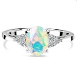 Opal & White Topaz Ring in 925 Sterling Silver (RS58-7)