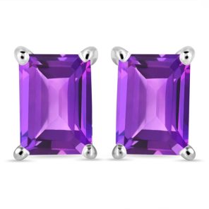 Amethyst Octagon 925 Sterling Silver Stud Earring (RS19-44)