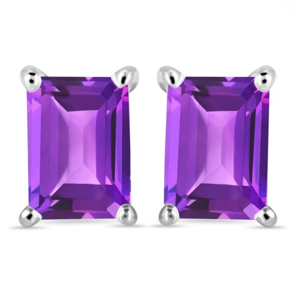 Amethyst Octagon 925 Sterling Silver Stud Earring (RS19-44)