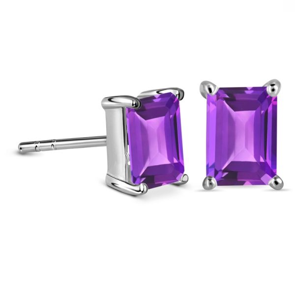 Amethyst Octagon 925 Sterling Silver Stud Earring (RS19-44) - Image 2