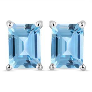 Blue Topaz Octagon 925 Sterling Silver Stud Earring (RS19-47)