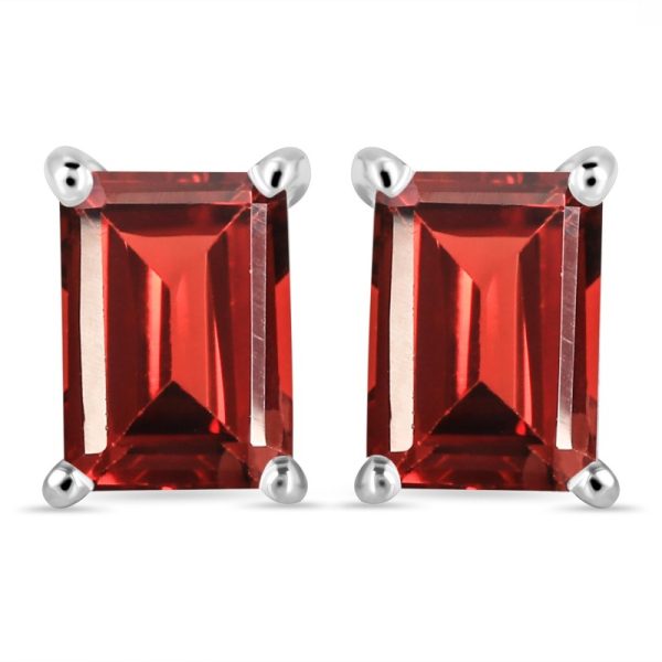 Garnet Octagon 925 Sterling Silver Stud Earring (RS19-42)