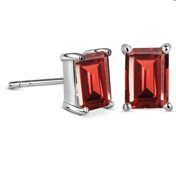 Garnet Octagon 925 Sterling Silver Stud Earring (RS19-42) - Image 2