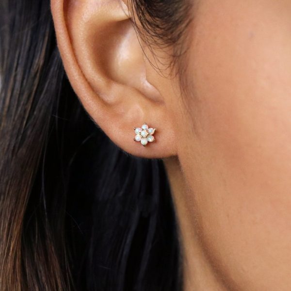 Opal Flower 18k Gold Vermeil 925 Silver Stud Earring (RS19-49) - Image 2