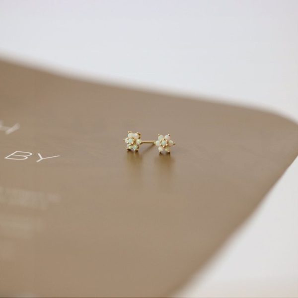 Opal Flower 18k Gold Vermeil 925 Silver Stud Earring (RS19-49) - Image 3
