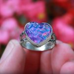 Aurora Opal Carved Heart 925 Silver Ring (RS22-100)