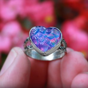 Aurora Opal Carved Heart 925 Silver Ring (RS22-100)