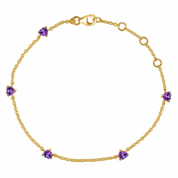 Amethyst Heart Silver Bracelet ADJ 925 Sterling Silver Jewelry (RS74-6) - Image 2