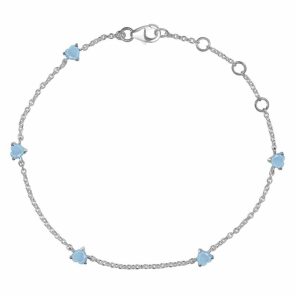 Aquamarine Heart Silver Bracelet ADJ 925 Sterling Silver Jewelry (RS74-7)