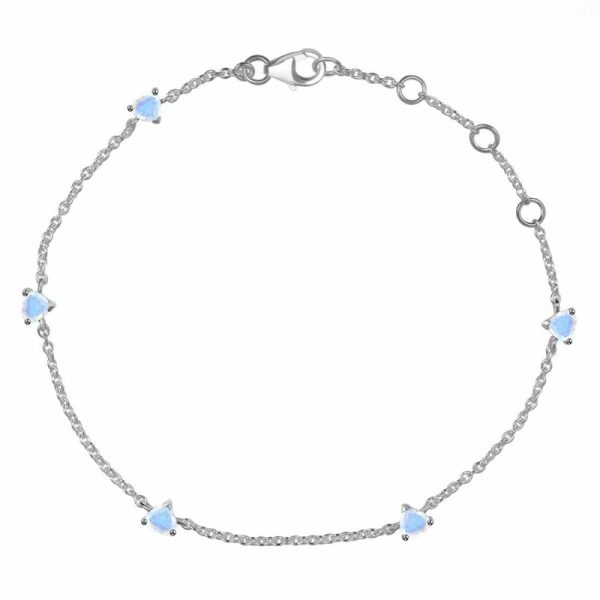 Moonstone Heart Silver Bracelet ADJ 925 Sterling Silver Jewelry (RS74-4)