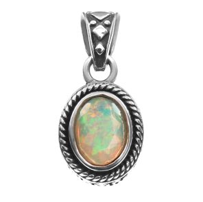 Faceted Ethiopian Opal 0.75" 925 Silver Pendant (REXT57-5)