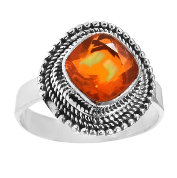 Orange Fire Opal Ring Size US 7 925 Sterling Silver (REXT49-169)
