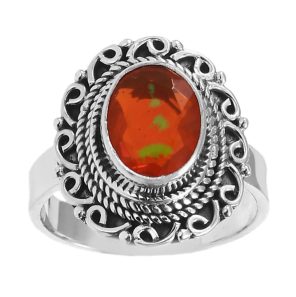 Orange Fire Opal Ring Size US 6 925 Sterling Silver (REXT49-145)