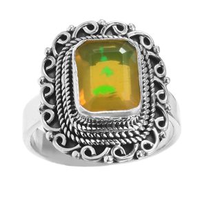 Yellow Fire Opal Ring 925 Sterling Silver (REXT49-153)