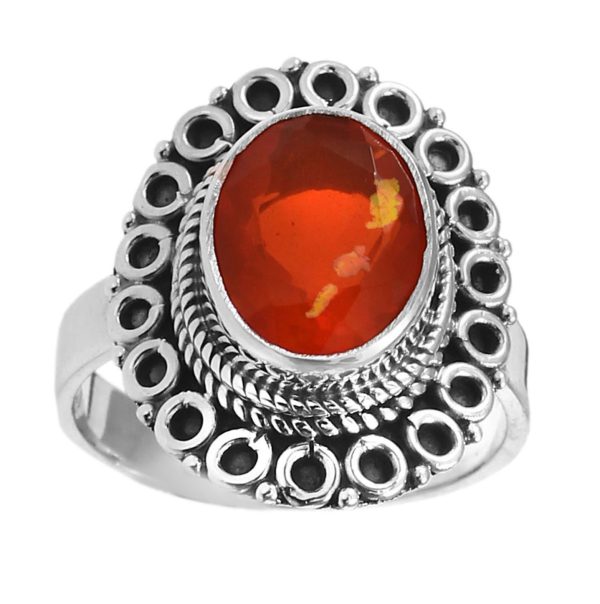 Orange Fire Opal Ring 925 Sterling Silver (REXT49-205)
