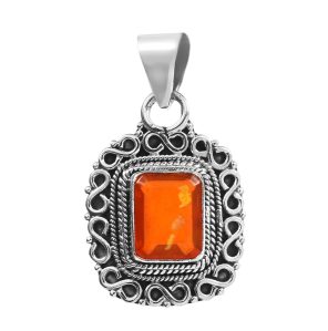 Orange Fire Opal 1" 925 Silver Pendant (REXT49-248)