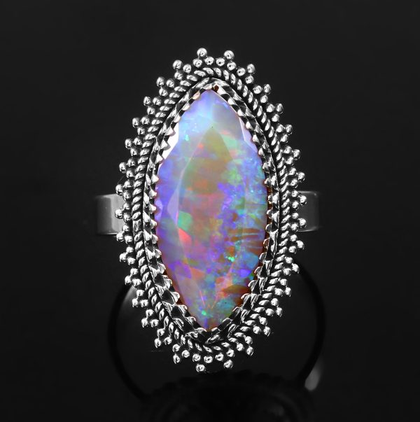 Ethiopian Opal Vintage Style 925 Sterling Silver Ring (REXT64-20)