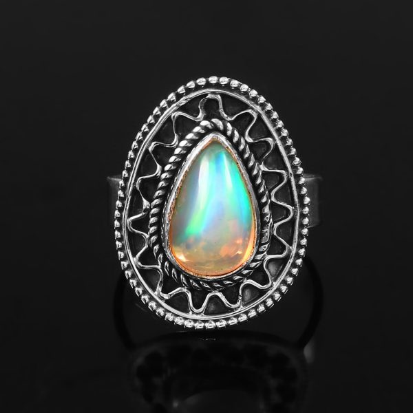 Ethiopian Opal Vintage Style 925 Sterling Silver Ring (REXT64-11)