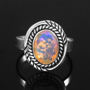 Ethiopian Opal Southwest Style 925 Sterling Silver Ring (REXT64-4)