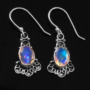 Ethiopian Opal Vintage Style 1.30" 925 Silver Earrings (REXT72-40)
