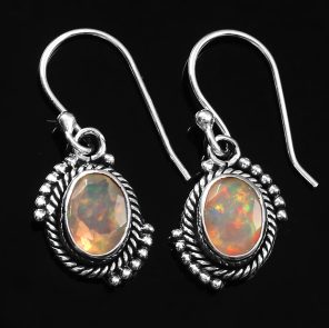 Ethiopian Opal Vintage Style 1" 925 Silver Earrings (REXT72-41)