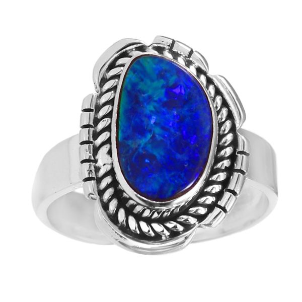 Australian Opal Southwest Style Size US 8 925 Silver Ring (RS75-57)