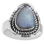 Australian Opal Southwest Style Size US 8 925 Silver Ring (RS75-61)