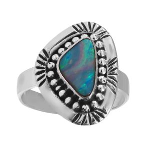 Australian Opal Southwest Style Size US 10 925 Silver Ring (RS75-66)