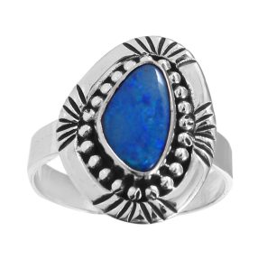Australian Opal Southwest Style Size US 10 925 Silver Ring (RS75-68)