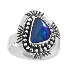 Australian Opal Southwest Style Size US 10 925 Silver Ring (RS75-87)
