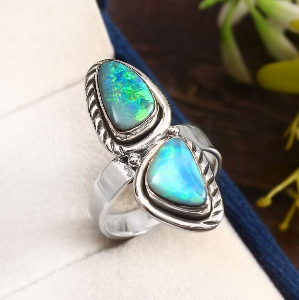 Australian Opal Size US 8 925 Silver Ring (RS75-102)