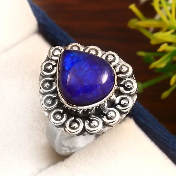 Blue Moonstone Size US 6 925 Sterling Silver Ring (REXT33-5)