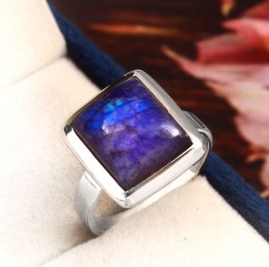 Blue Moonstone Size US 7 925 Sterling Silver Ring (REXT33-13)