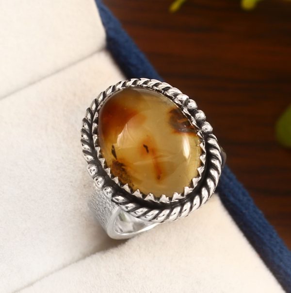 Amber Southwest Style Size US 7 925 Sterling Silver Ring (REXT47-4)
