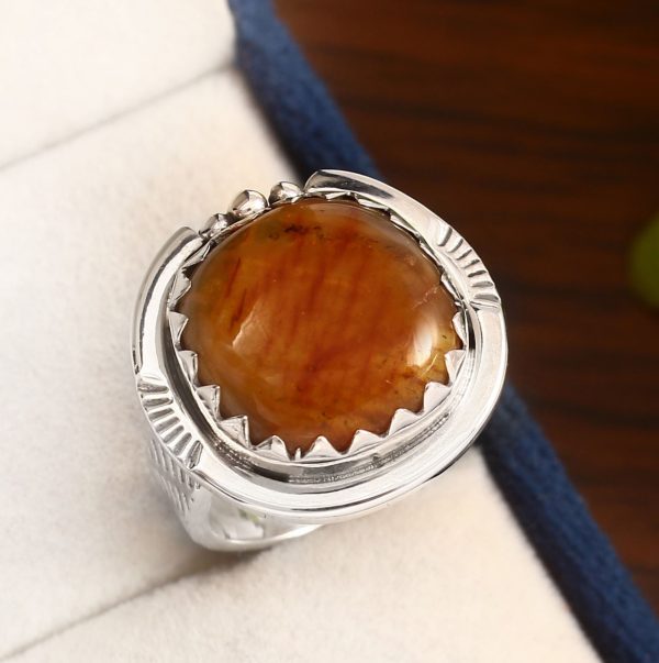 Amber Southwest Style Size US 7 925 Sterling Silver Ring (REXT47-5)