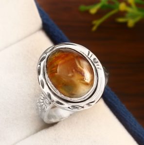 Amber Southwest Style Size US 9 925 Sterling Silver Ring (REXT47-7)