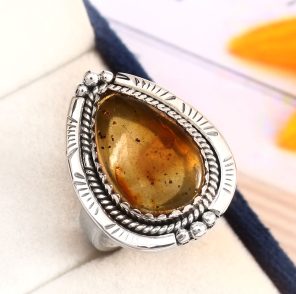 Amber Southwest Style Size US 8 925 Sterling Silver Ring (REXT47-15)